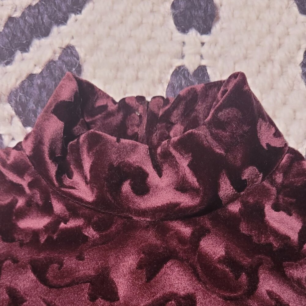 Vintage Cassino Burgundy Faux Velvet Mockneck Dress - Picture 3 of 7